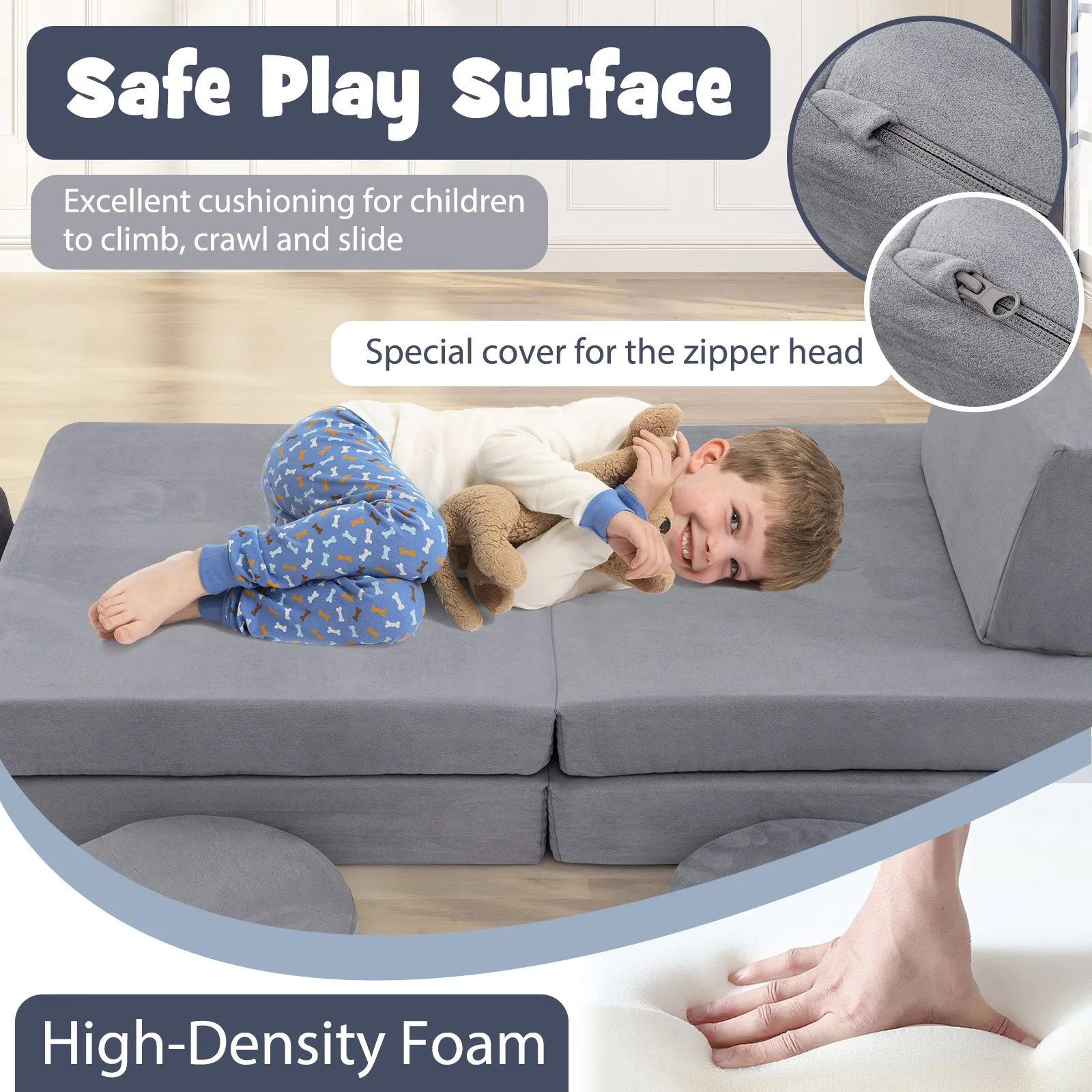 Costway 6 PCS Modular Play Couch Convertible Foam Sofa Set in Grey 5