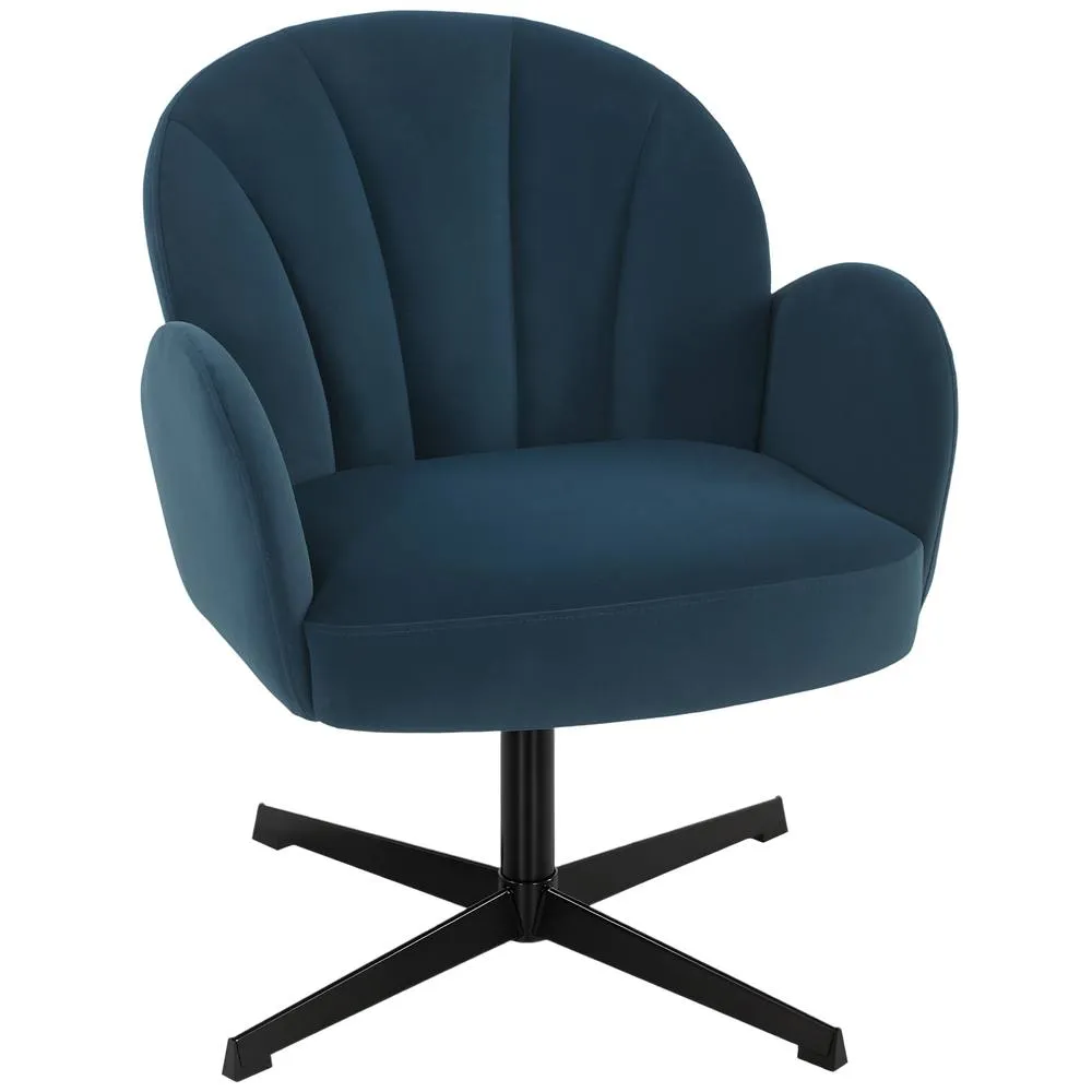 HOMCOM Modern Accent Chair, Shell Swivel Armchair, Velvet-Feel Fabric in Dark Blue 2