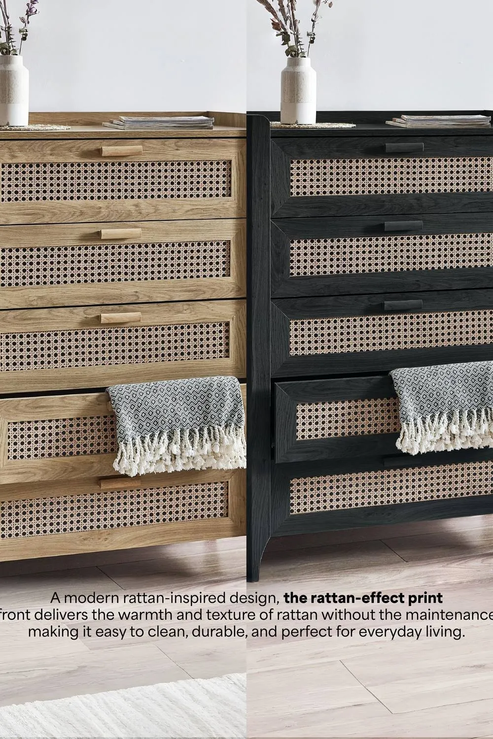 Julian Bowen Sydney Rattan Print 5 Drawer Chest in Black 5