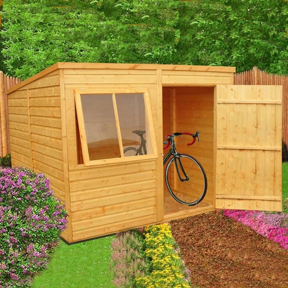 Shires Pent Single Door Tongue & Groove Garden Shed Workshop Approx 8x6 ft in Brown