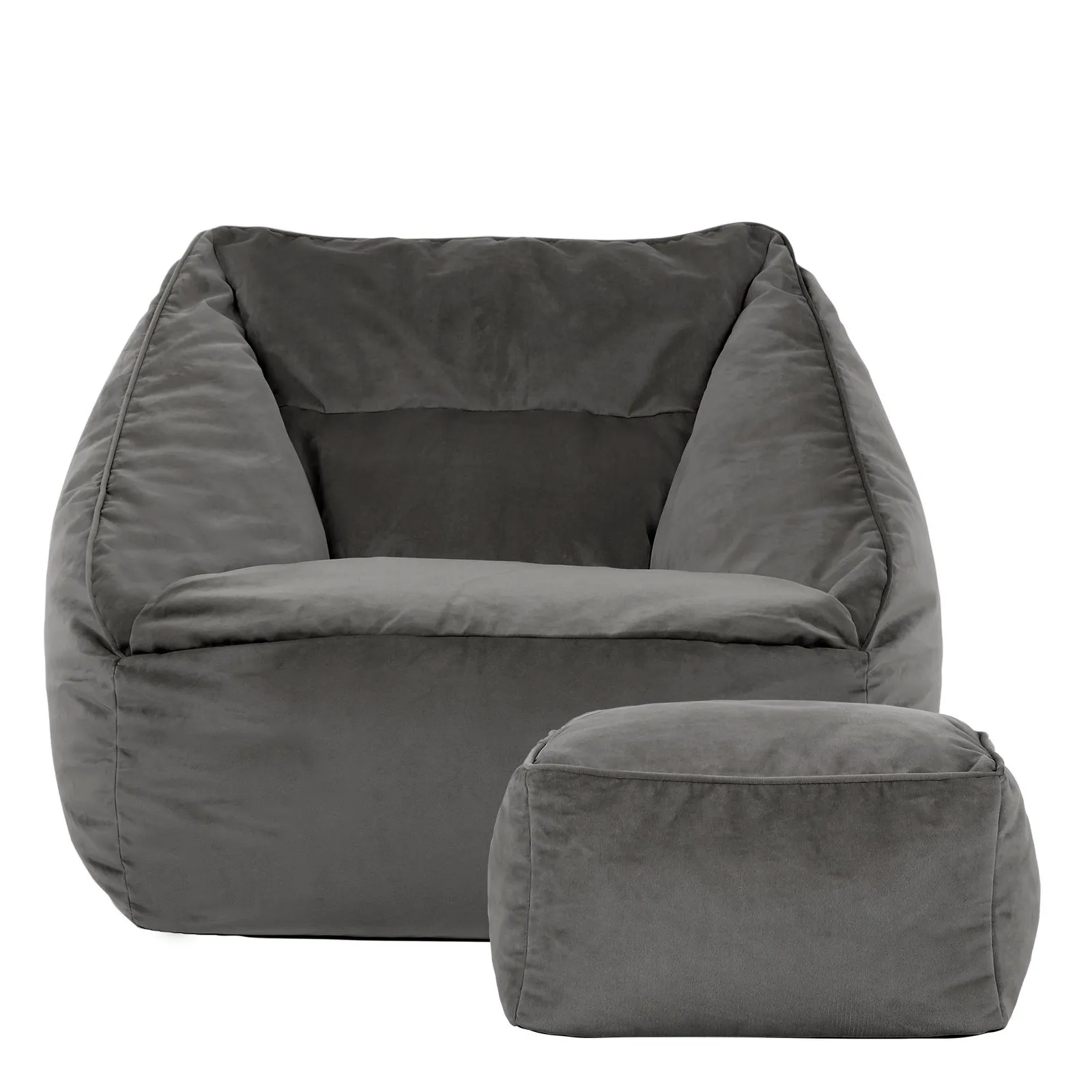 icon Natalia Velvet Adults Bean Bag Armchair & Pouffe, Large Beanbag & Footstool Olive Green in Charcoal