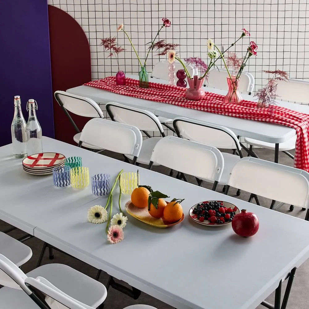 sweeek Pair of folding plastic reception tables with 12 chairs in White 3