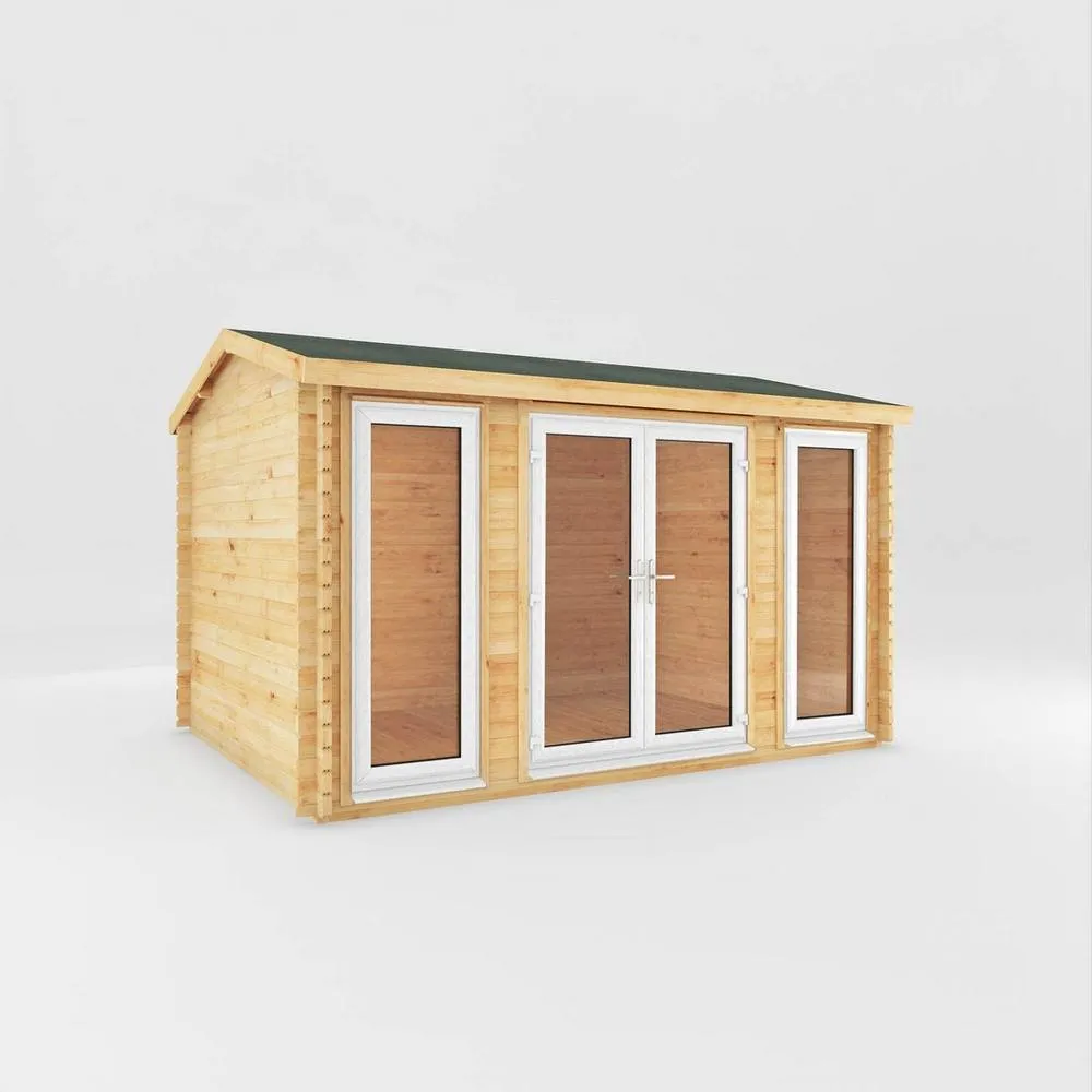 Mercia 4 x 3 m Home Office Studio Log Cabin - 44 mm - UPVC Windows & Door in Light Brown