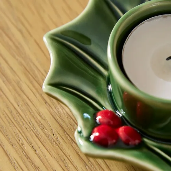 Ceramic Holly Tealight Holder 2