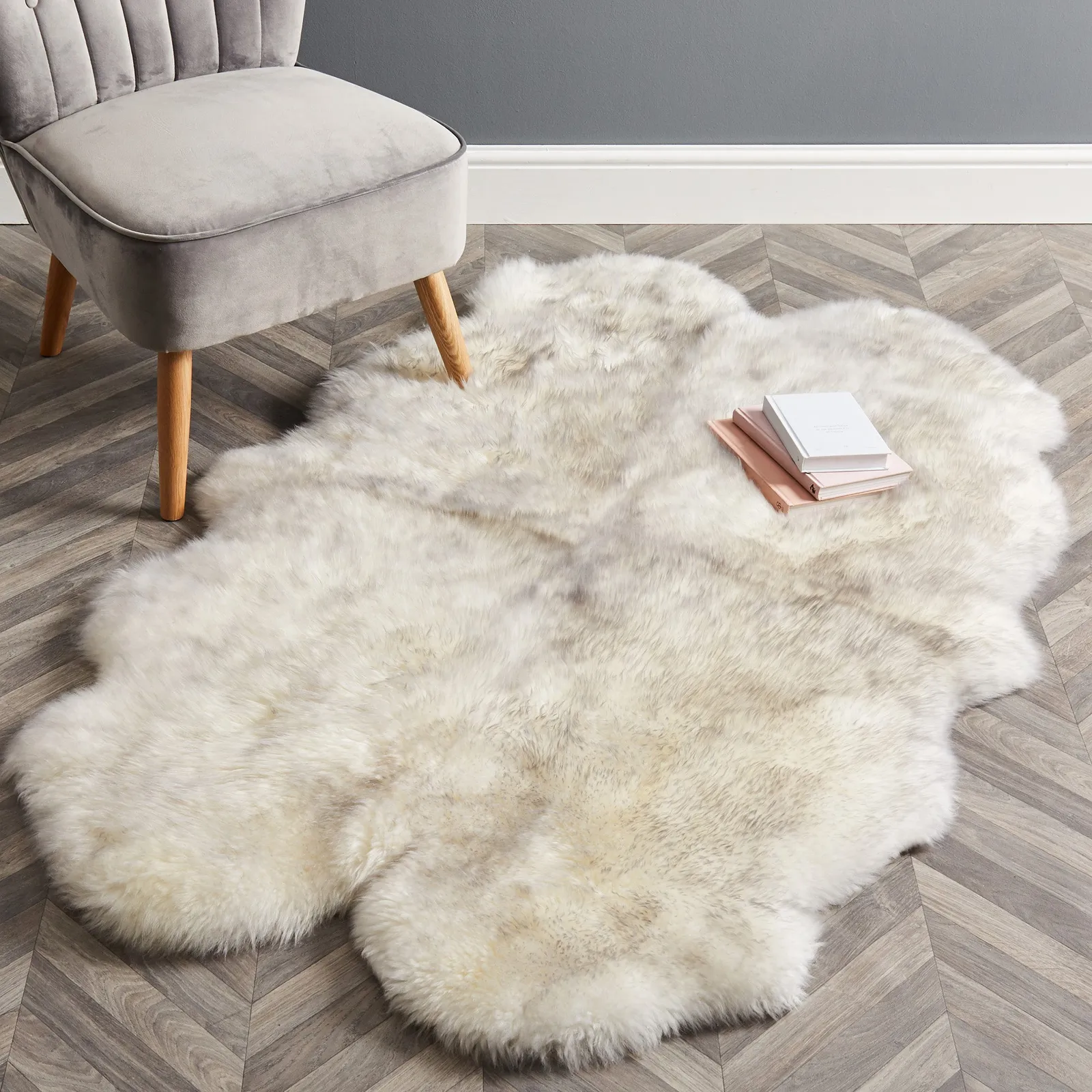 Quad Sheepskin Rug Sheepskin Tipped Grey