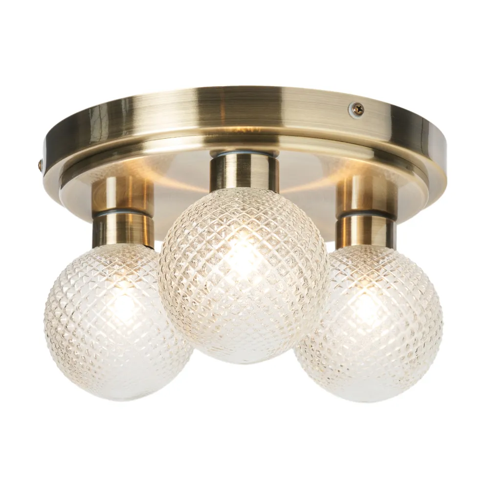 Diana 3 Light Bathroom Flush Ceiling Light, Antique Brass