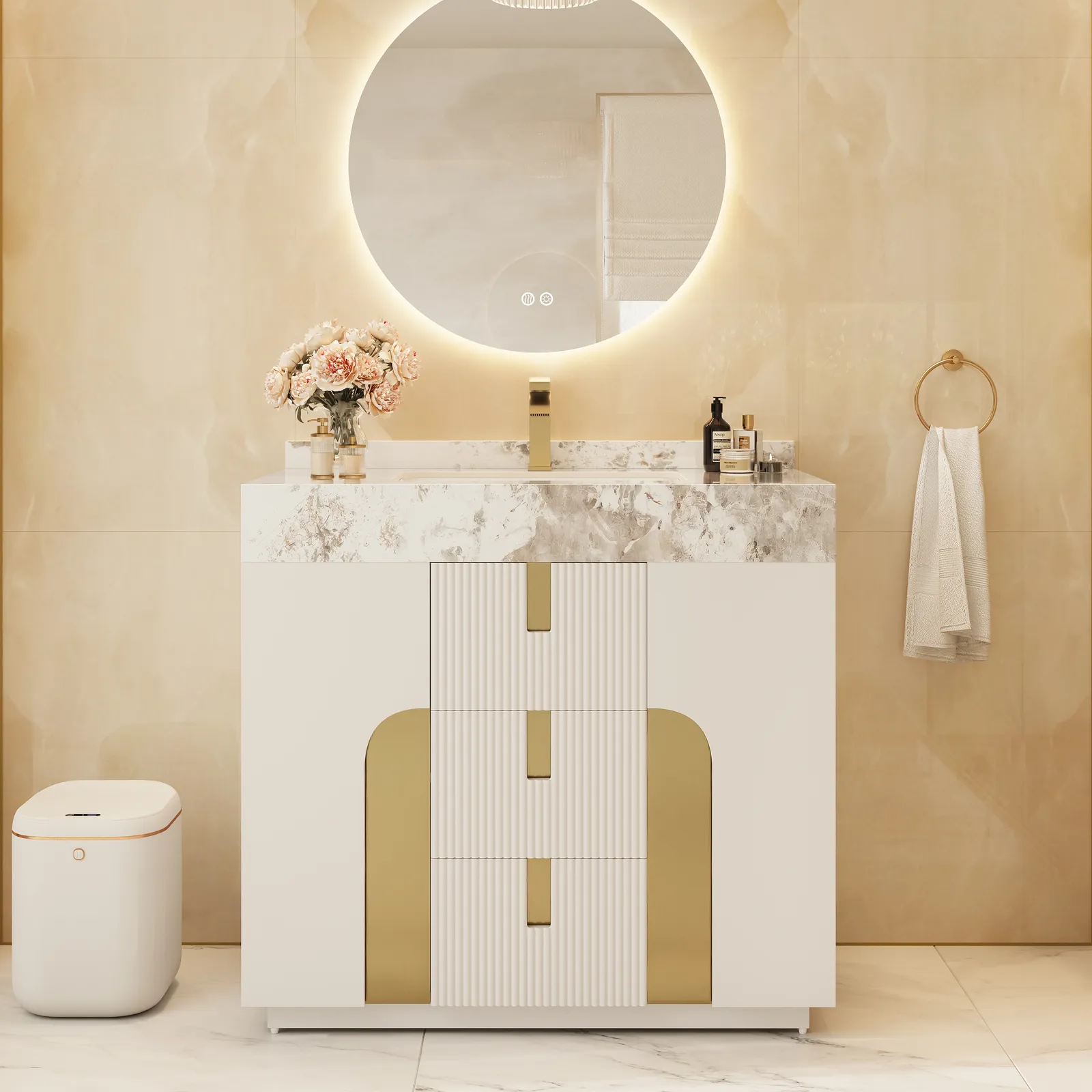 90 cm Artis Freestanding Bathroom Vanity Single Sink Vanity Cabinet Sintered Stone Top
