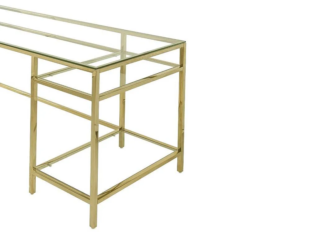 Vente-unique Desk With 2 Shelves - Toughened Glass & Steel - Gold - TIZIO in Clear 6