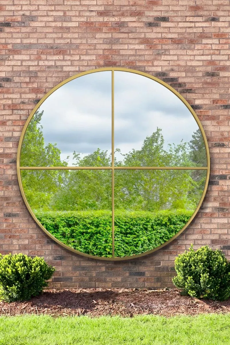 MirrorOutlet Gold Extra Large Circular Window Metal Garden Wall Mirror (180x180cm) 2