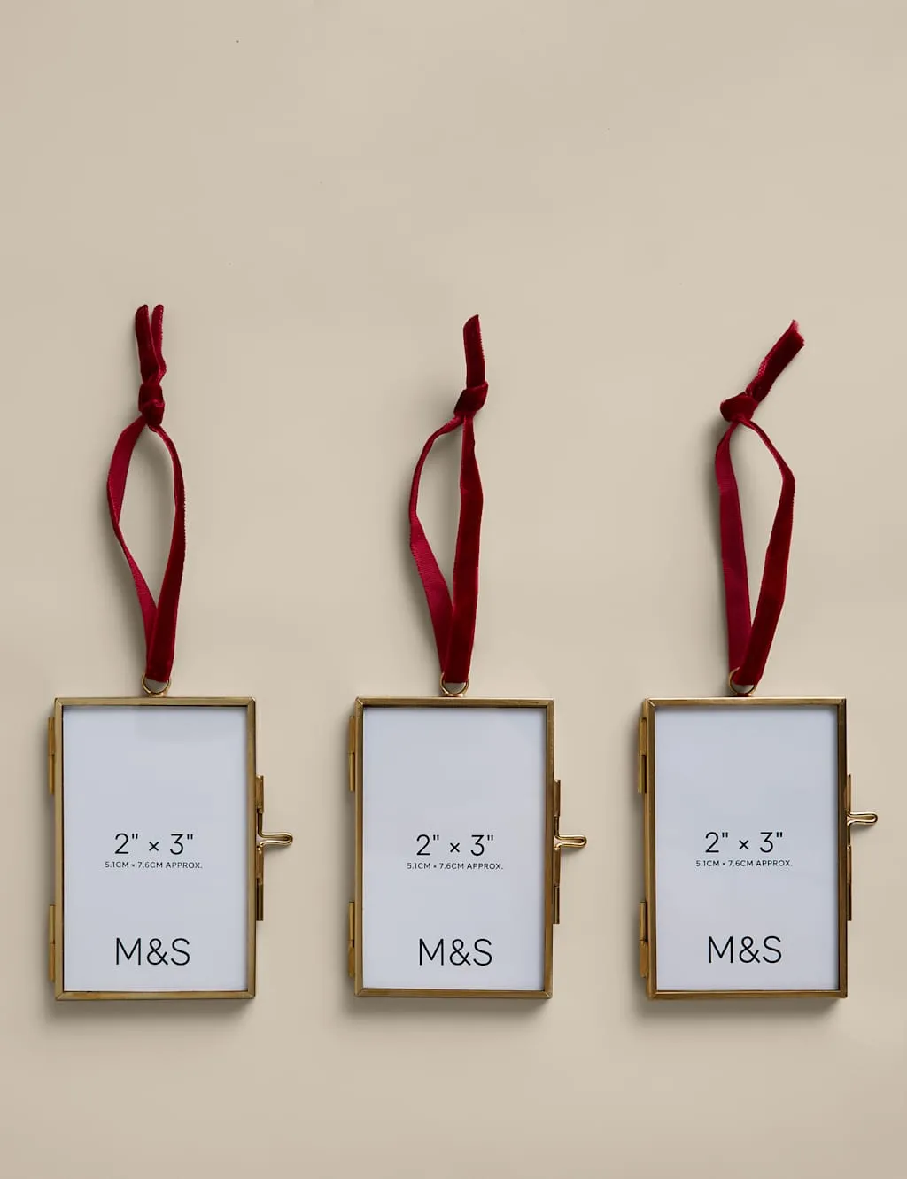 M&S 3 Pack Brass & Bow Photo Frame Decorations Antique Brass
