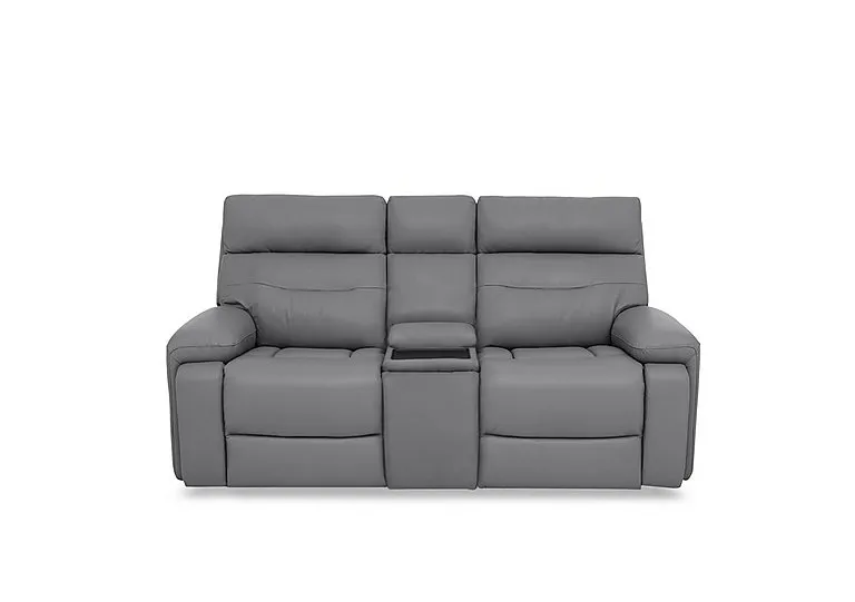 Cinemax Leather 2 Seater Media Console Power Recliner Sofa with Power Headrests - Natural Ash