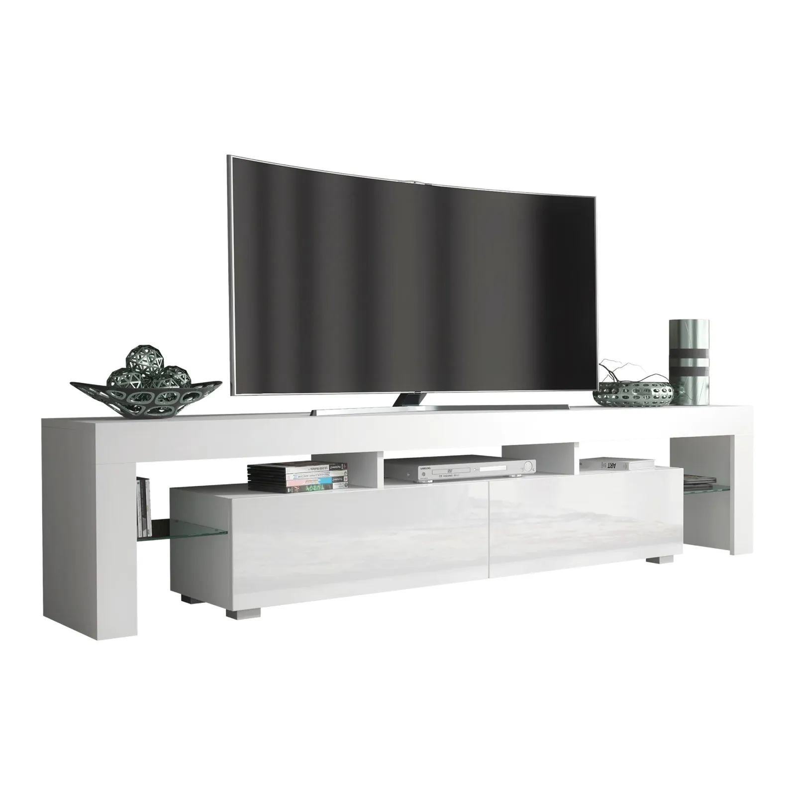 Creative Furniture TV Unit 200cm Modern - White with High Gloss Doors 3