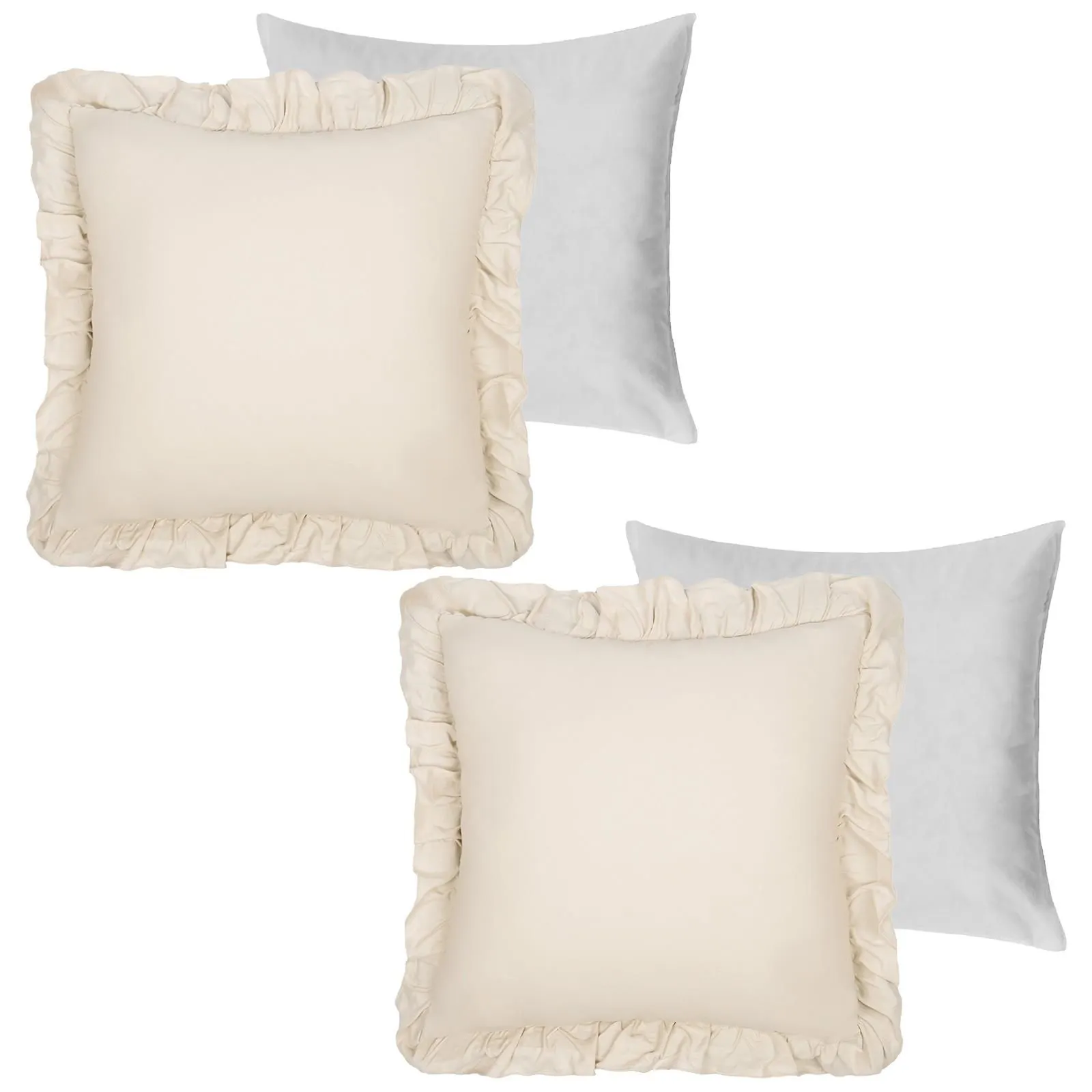 OHS 2 Pack Linen Frill Cushion Covers Filled Home Living Luxury in Light Beige
