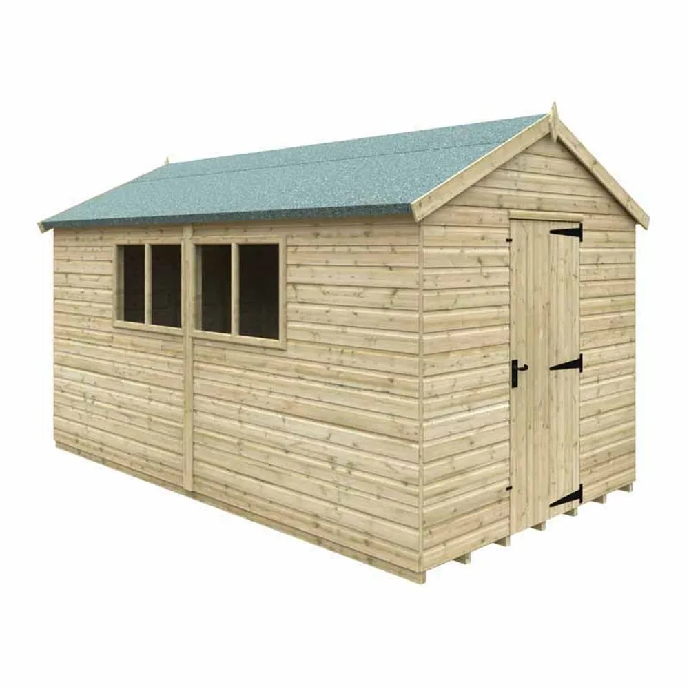 Buttercup Farm 14 x 8 Feet Apex Premier 16mm Shed - Solid Wood/Softwood/Pine in Green