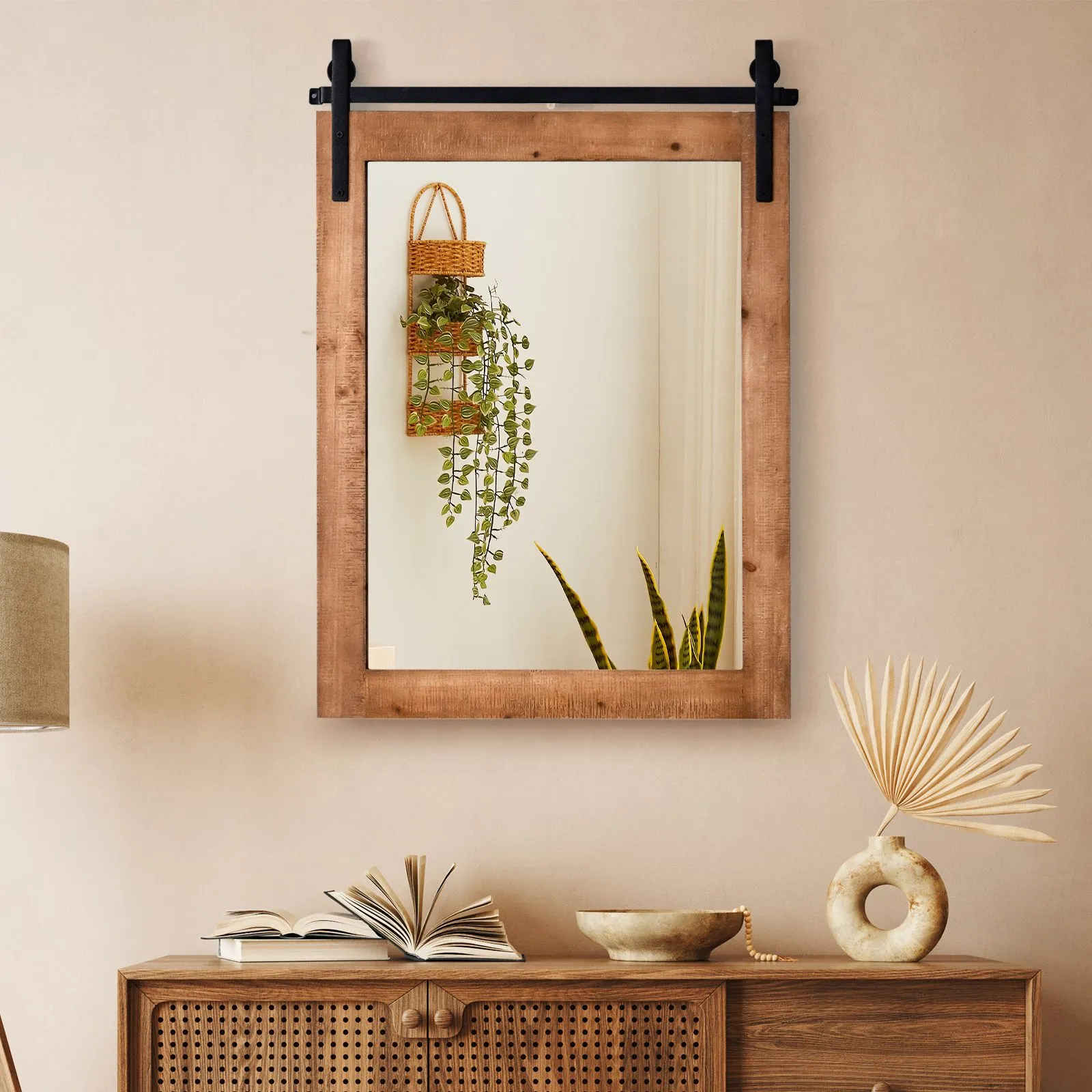 Costway Wall Mounted Mirror Rectangle Decorative Vanity Mirror in Brown 2