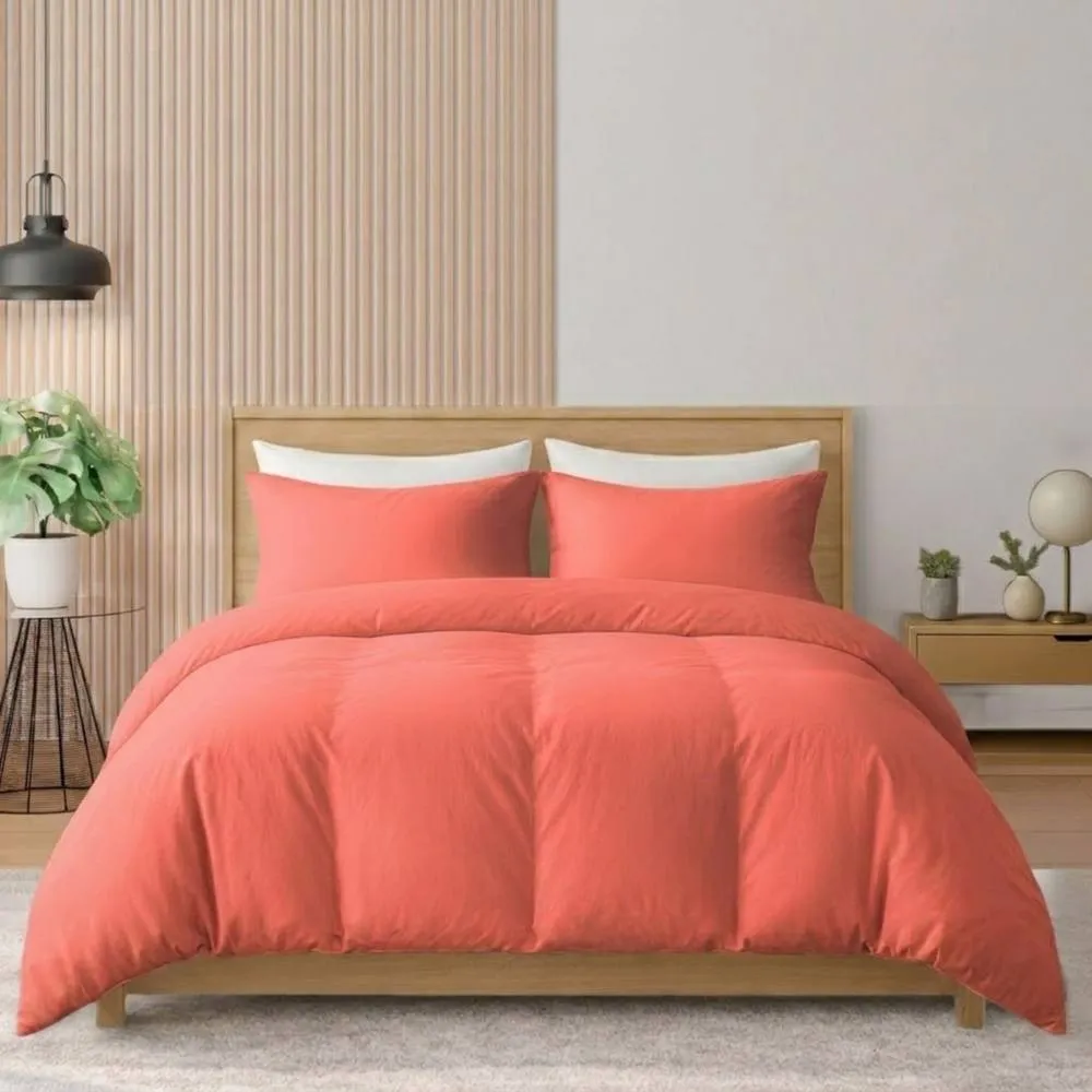 Pamposh 400TC Egyptian Cotton Duvet Cover Set Reversible Quilt Covers in Coral