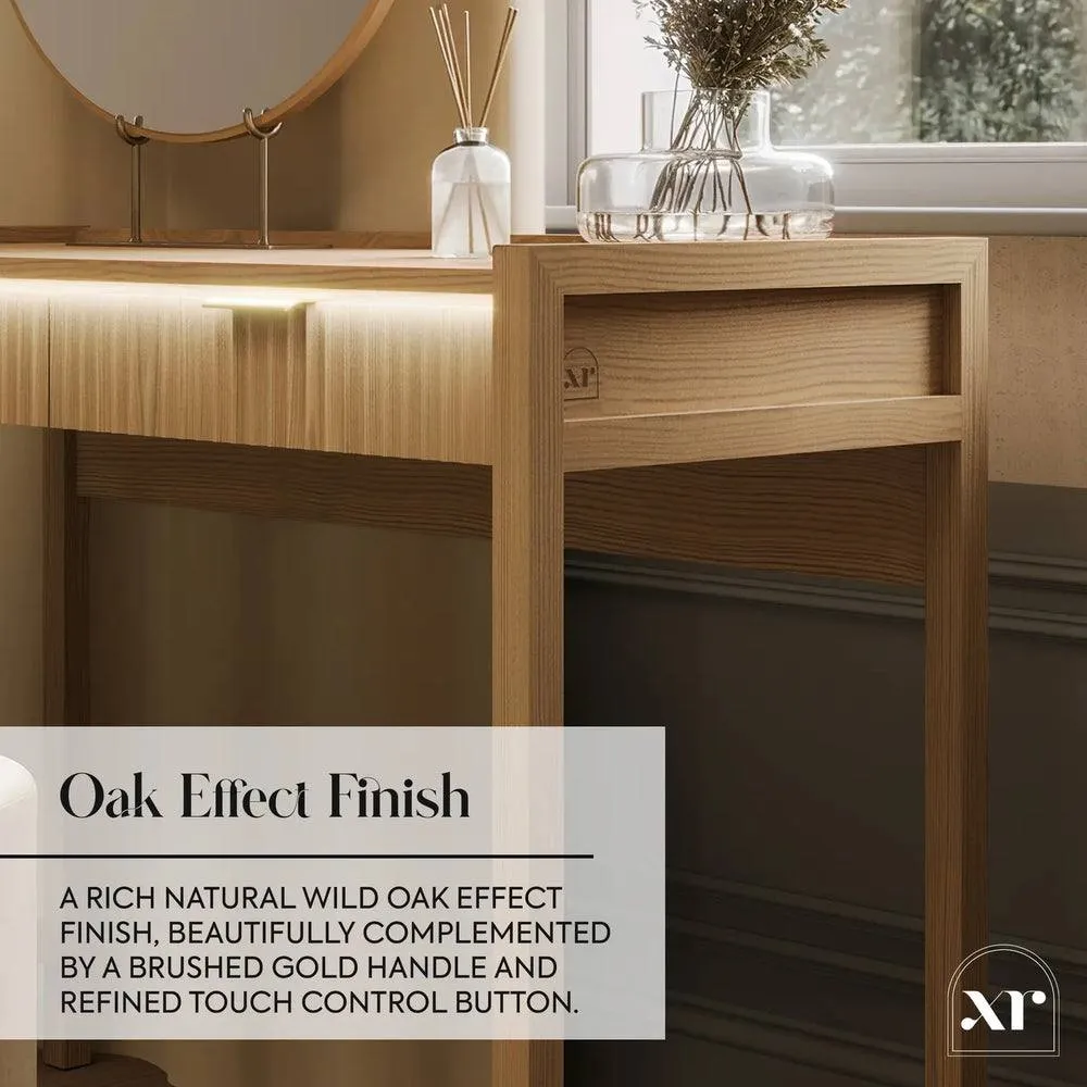 X Rocker XR Living Dak ota Dressing Table with 2 Drawers & LED Lights - Oak in Light Oak 6