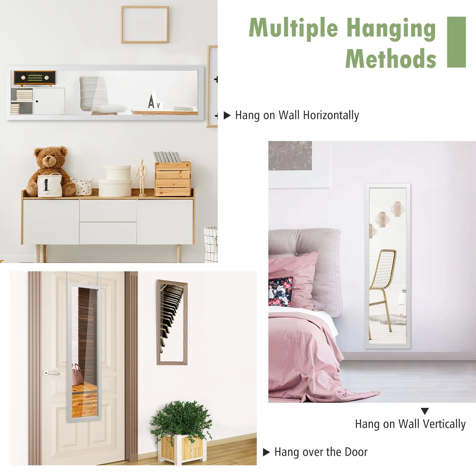 Costway Full Length Over the Door Mirror Bedroom Entryway Wall Hanging Full Body Mirror in White 3