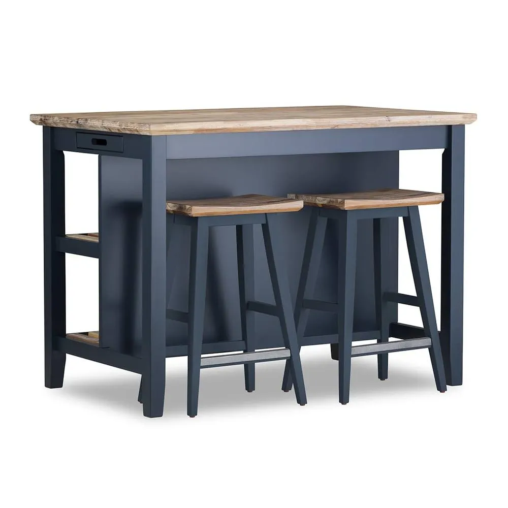 Statement Furniture Florence Bar Stool, Acacia Hardwood Rectangular Seat in Navy 6