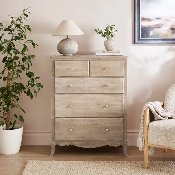 Giselle 5 Drawer Chest, Mango Wood 1