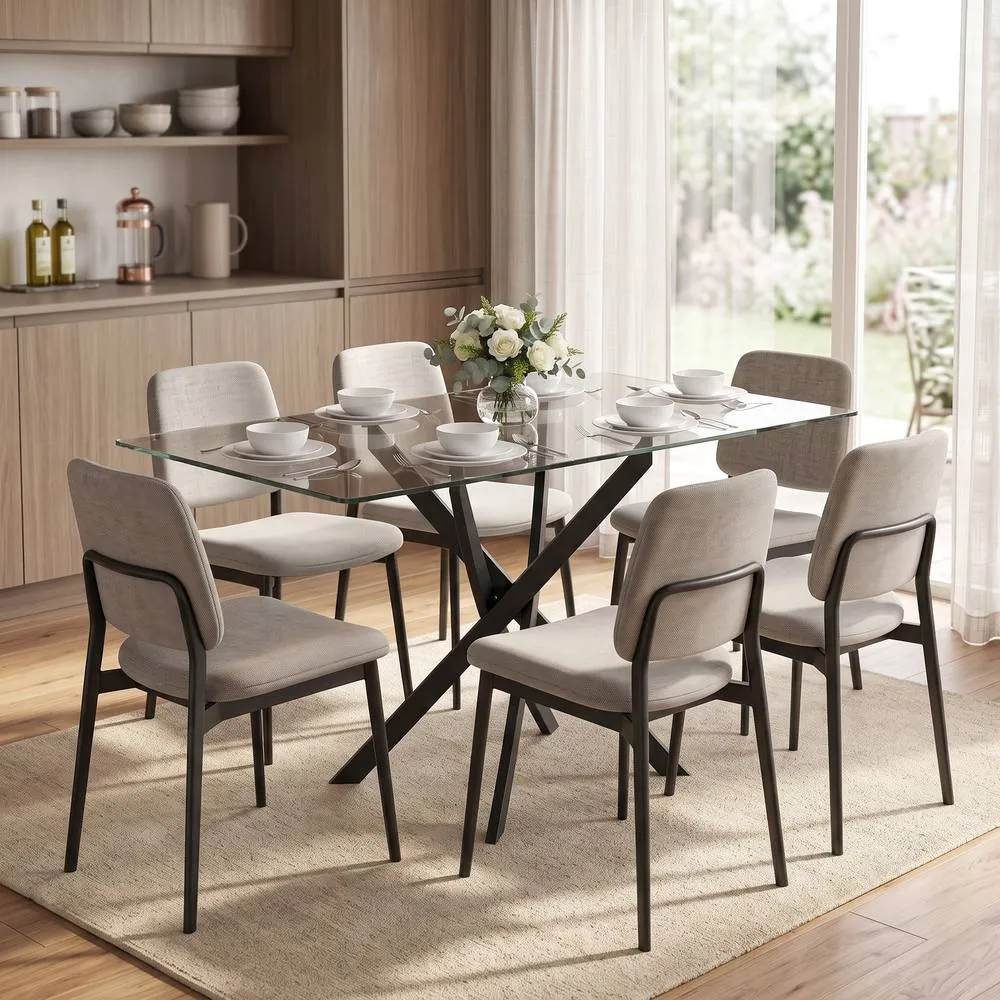 HOMCOM 120cm Dining Table Kitchen Table w/ Tempered Glass Top, Clear 2