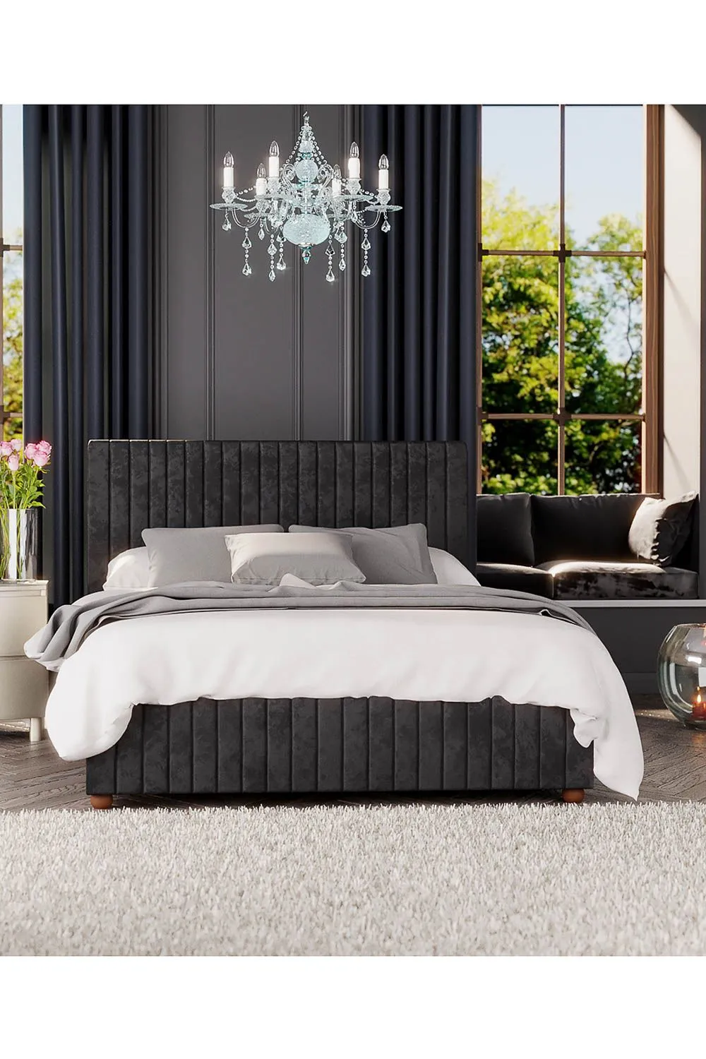 Laurence Llewelyn-Bowen Estella Ottoman Storage Bed in Mirazzi Velvet Fabric, Custom Made in Black 5