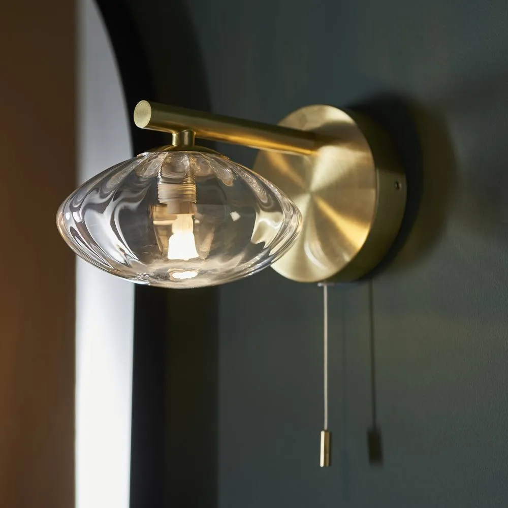 Netlighting Mobias Bathroom Wall Lamp Satin Brass Clear Ribbed Glass in Gold 2