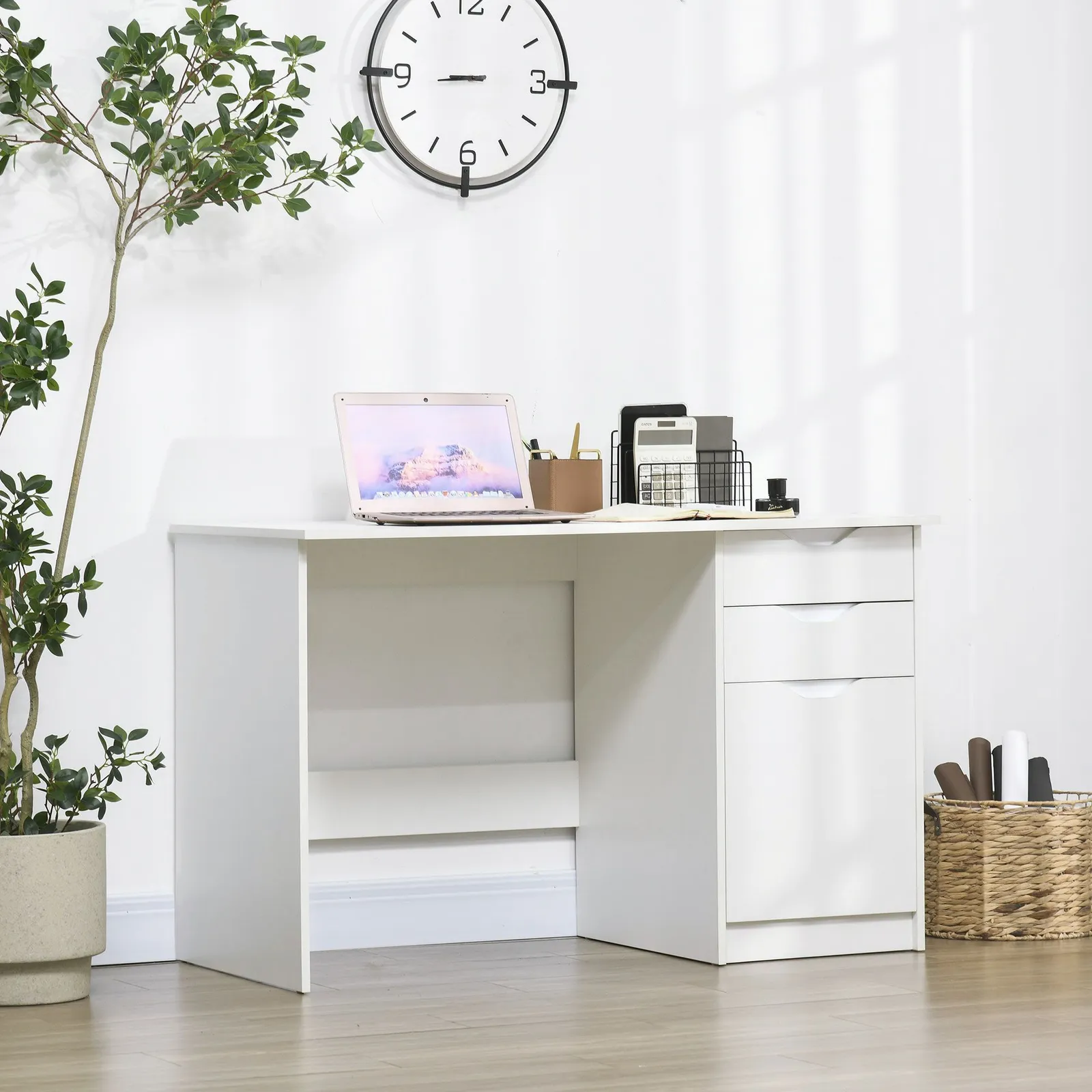 HOMCOM Computer Desk w/ Drawers Modern Writing Workstation for Home Office in White