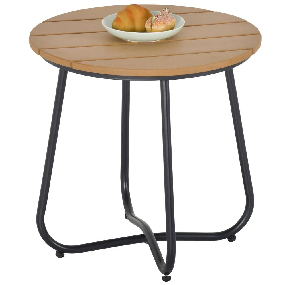 OUTSUNNY Round Outdoor Side Table Adjustable Leg Pads Natural Wood & Black 2