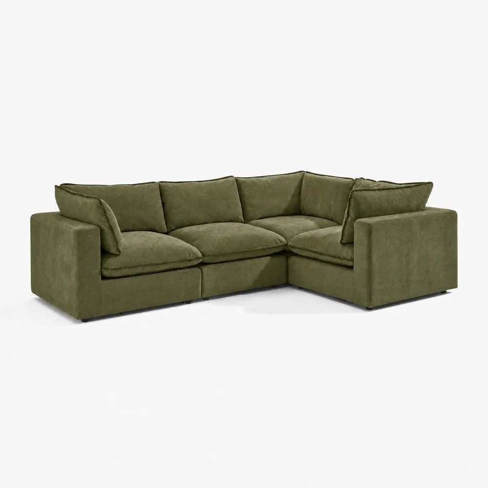 FurnitureboxUK Echo Linen-Look Fabric 3 Seater Modular Corner Sofa in Green 6