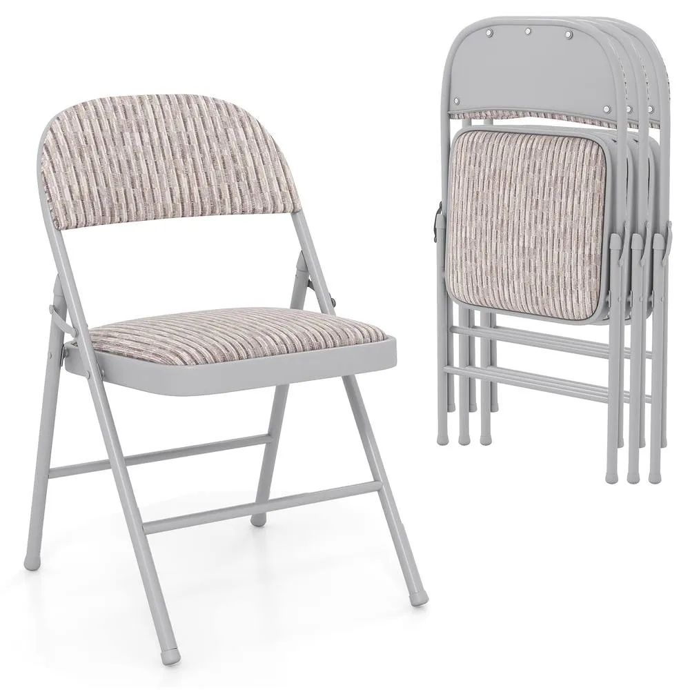Costway 4 PCS Folding Dining Chairs Padded Conference Chairs w/ Metal Frame in Beige 6