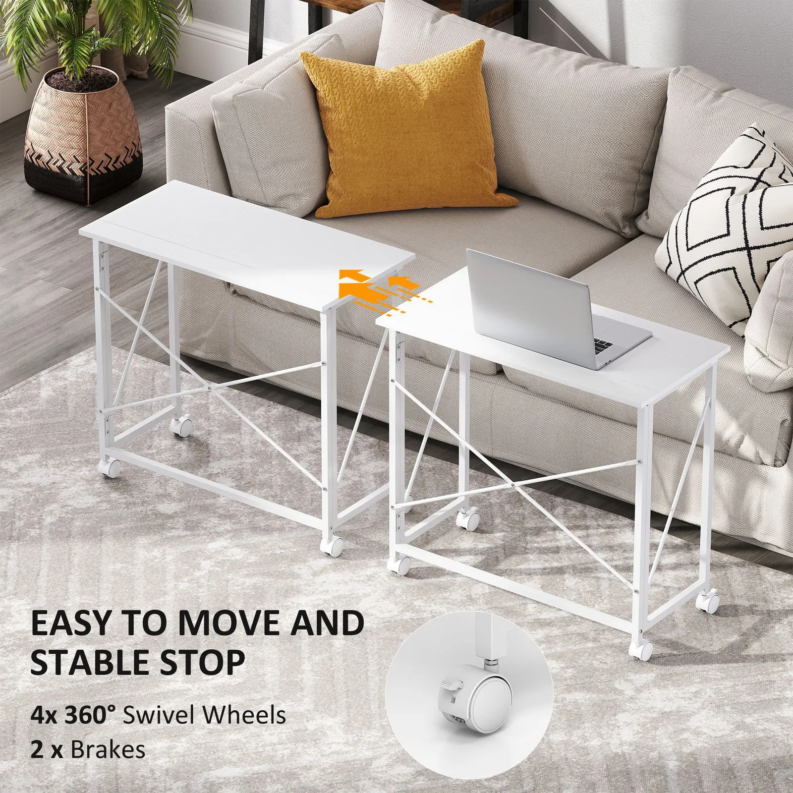 HOMCOM Folding Desk on Wheels, Writing Table for Home Office, White 6