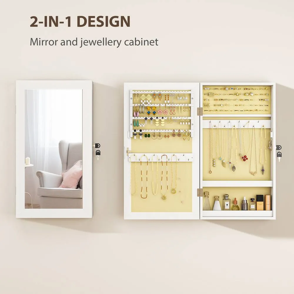 HOMCOM Jewelry Cabinet, Wall-Mounted Storage Cabinet with Mirror in White 4