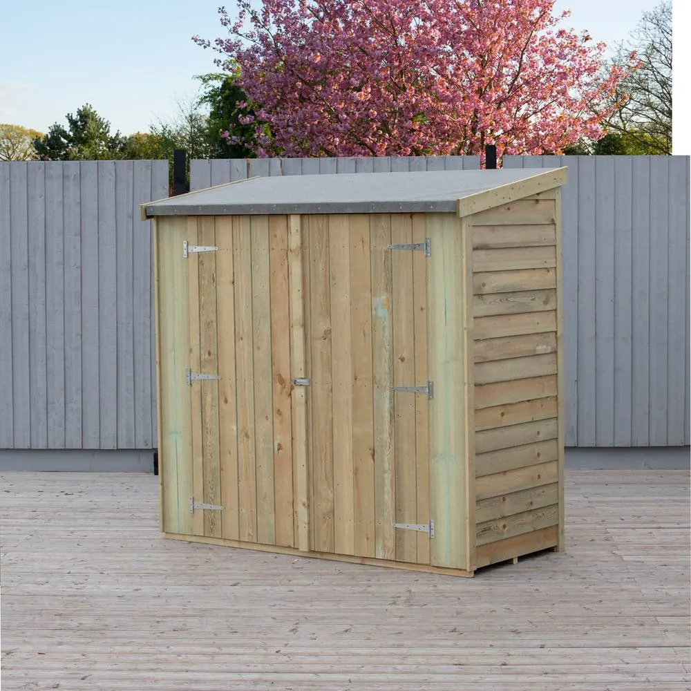 Shires Overlap 6 x 3 Feet Pressure Treated Pent Shed Double Door in Brown 2