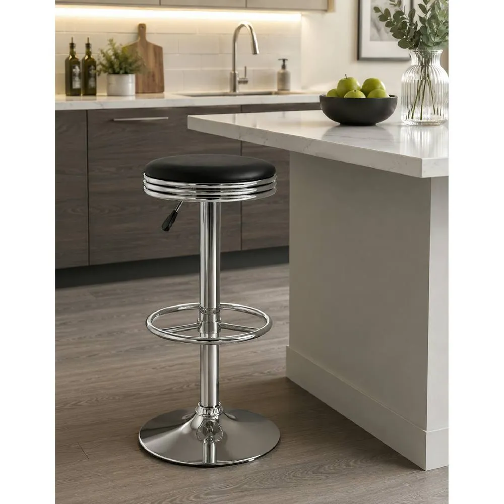 netfurniture Tipon Retro Chrome Kitchen Bar Stool Black Padded Seat Adjustable 4