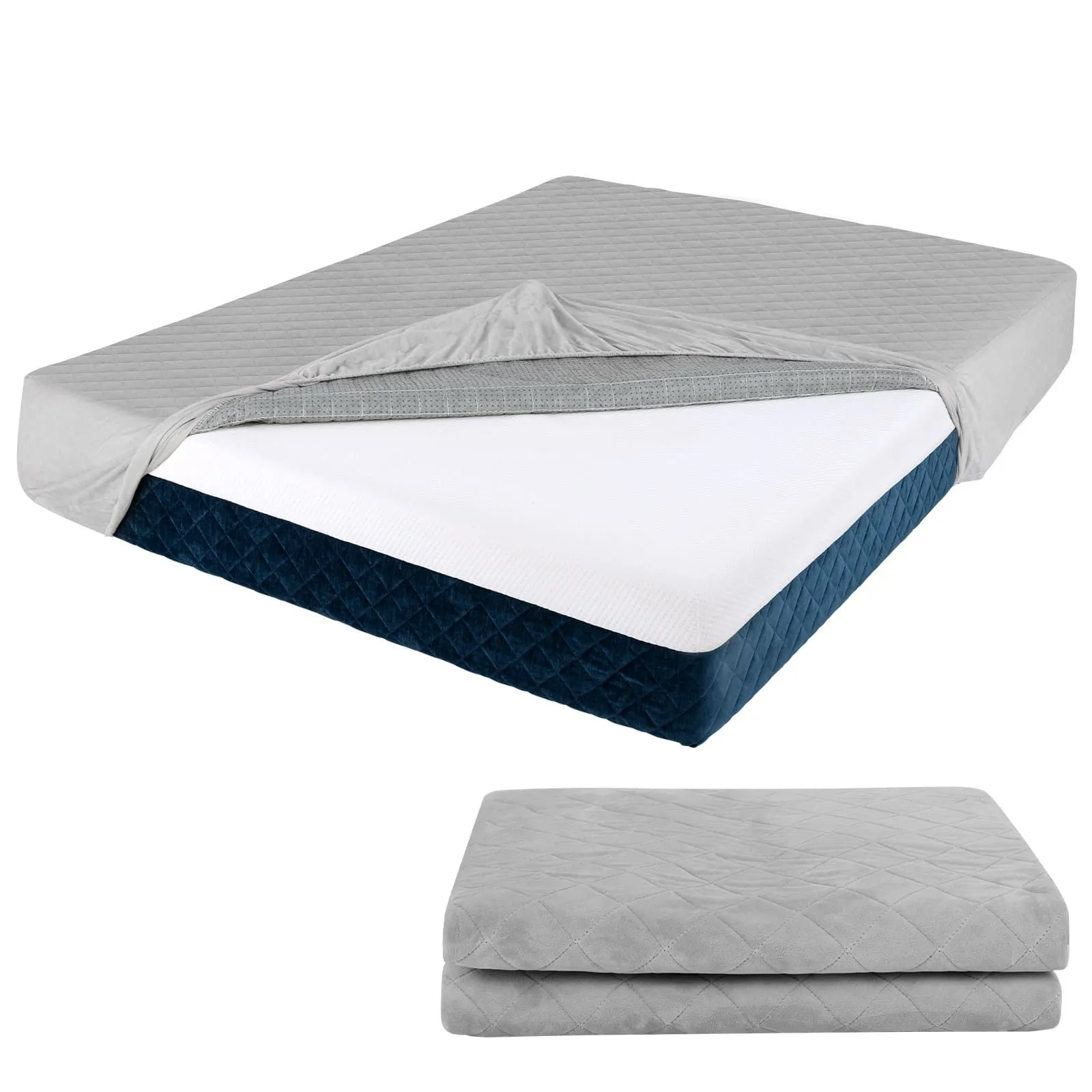 Costway King Size Mattress Protector Luxury Soft Velvet Mattress Topper in Grey