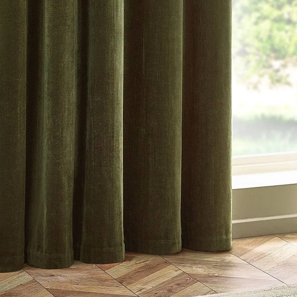 Yard Heavy Chenille Blackout Eyelet Curtain Pair in Olive 4