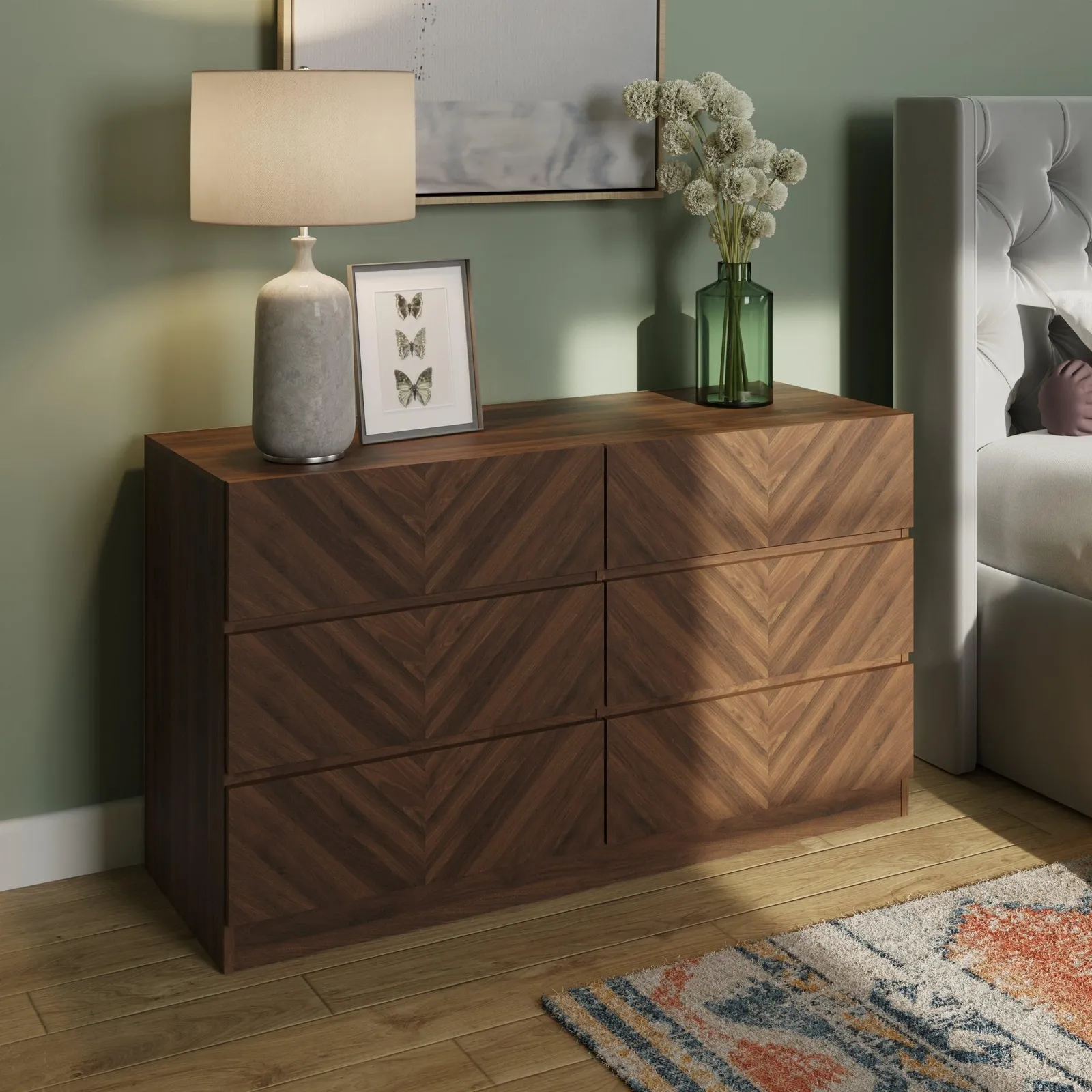 GFW Catania 3+3 Drawer Chest in Walnut 1