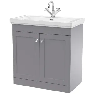 Classique Satin Grey Floor Standing 2-Door Vanity & Basin 1 Tap Hole - 865 x 830mm