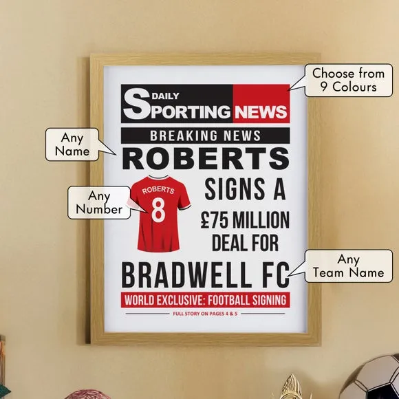 Personalised Football News Poster Frame 1