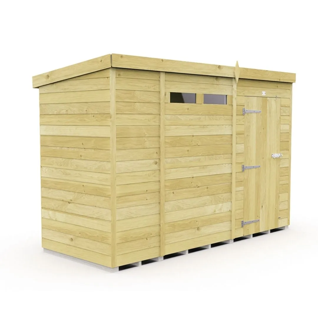 Buttercup Farm 10 x 4 Feet Pent Security Shed - Single Door - L118 x W302 x H201 cm in Brown