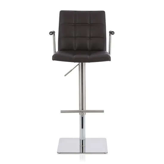 Deloris Bar Stool In Brown Faux Leather And Stainless Steel Base