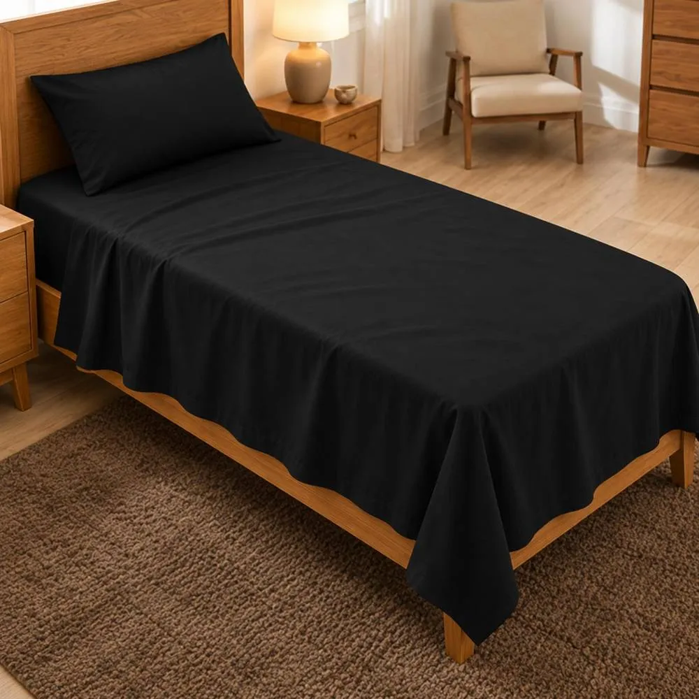 Smart Living Polycotton Bed Linen Luxury Flat Bedsheet in Black