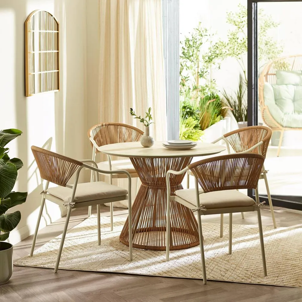 FurnitureboxUK Lanai Rattan Round Garden Dining Table in Cream 5