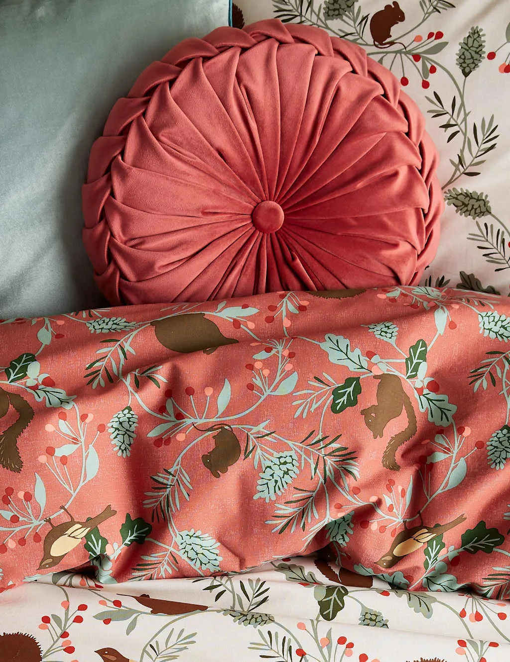 Laura Ashley Rosanna Velvet Round Pleated Cushion Red