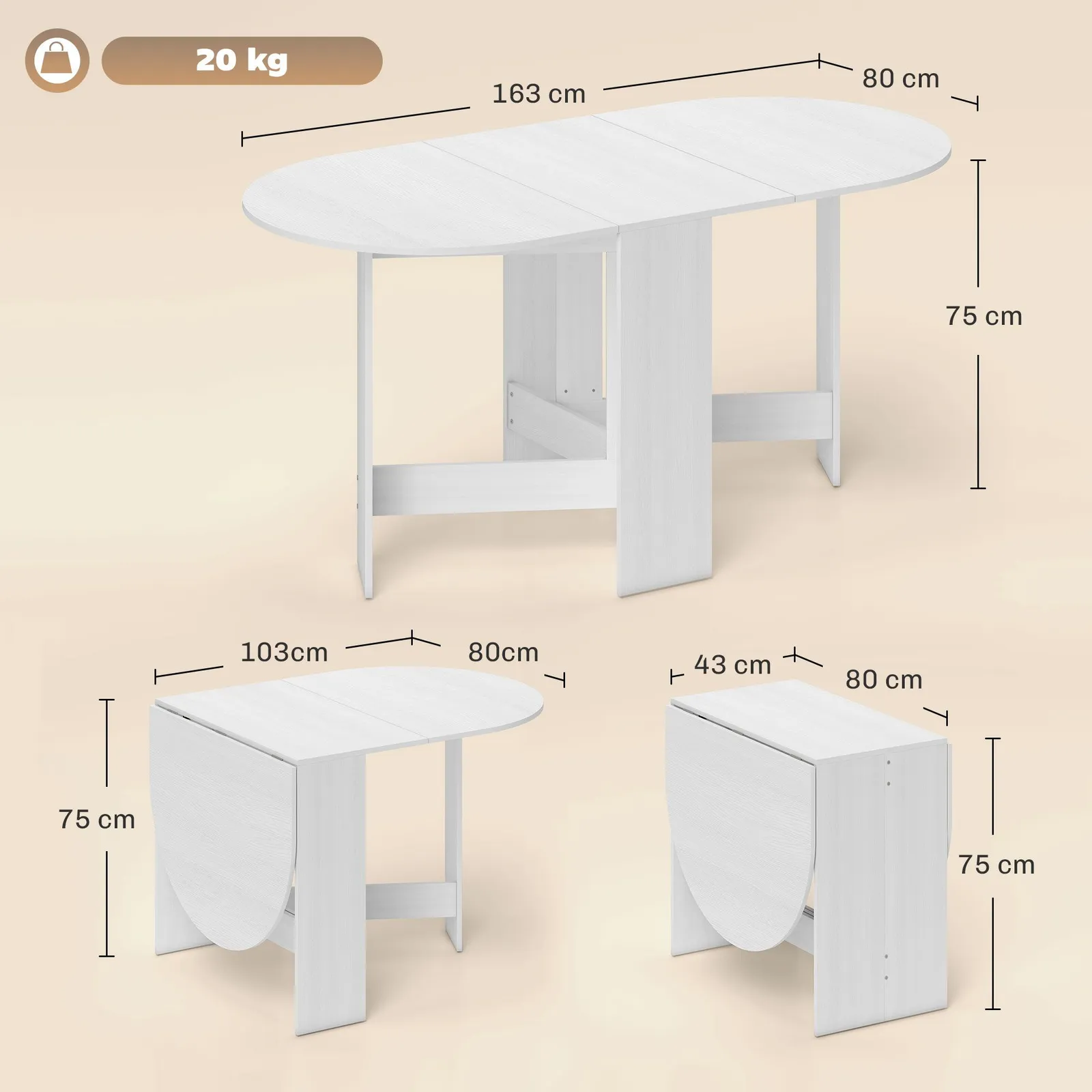 HOMCOM Oval Kitchen Table for Dining Room, Small Space in White 3