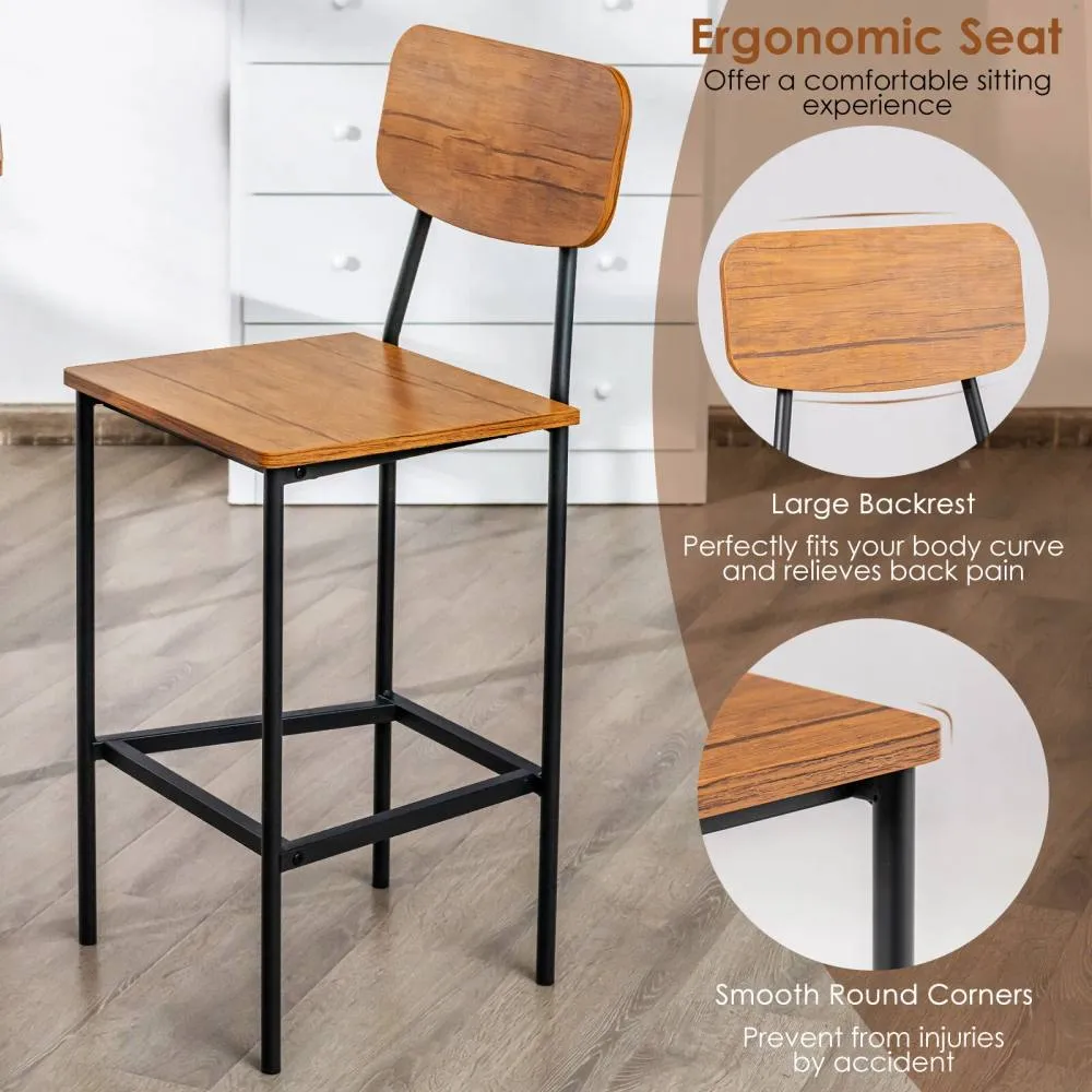 Costway 5PCS Industrial Dining Table Set Kitchen Bar Counter Height Table & 4 Stools in Brown 6