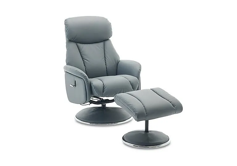 Elm Leather Swivel Recliner Chair and Footstool - Petrol Blue