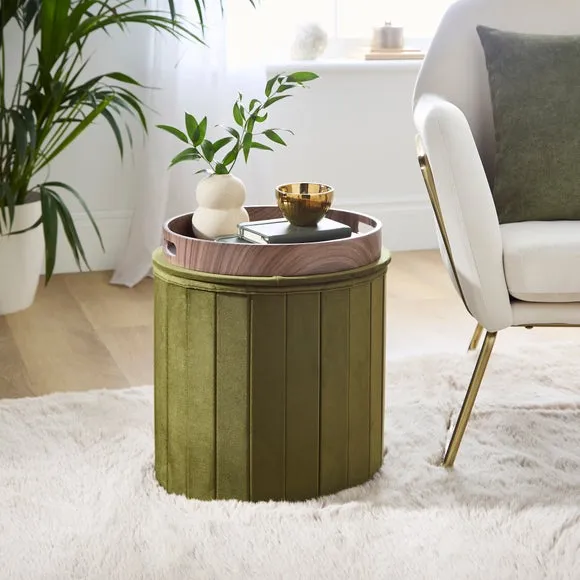 Round Ottoman with Tray, Velvet 2