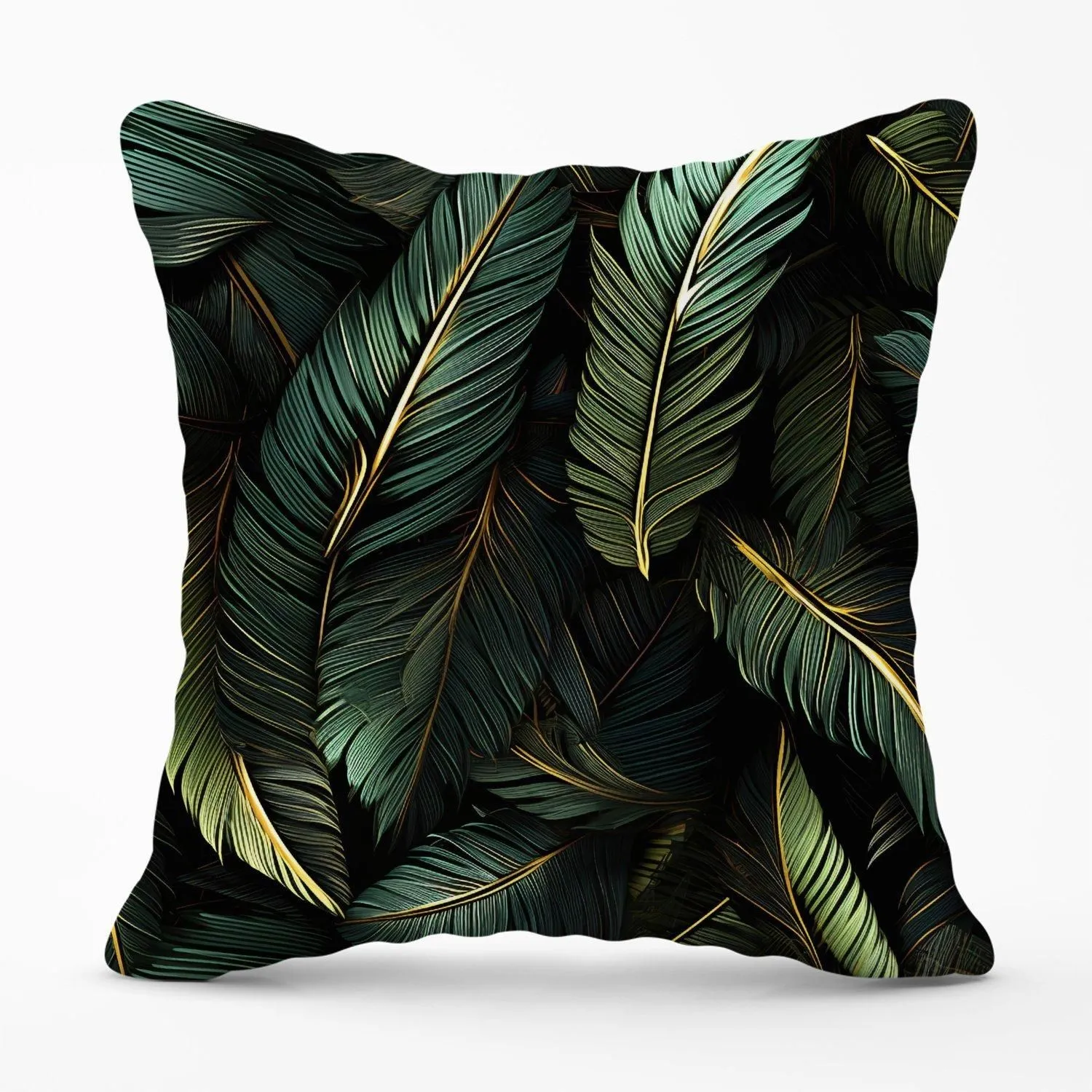 Warren Reed - Designer Green & Gold Leaves Outdoor Cushion